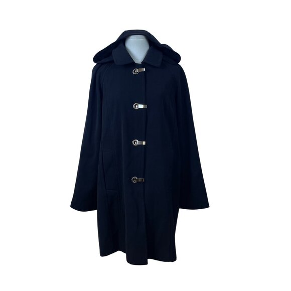 London Fog Womens Black Hooded Toggle Coat Polyester Blend Size PL - Picture 1 of 8